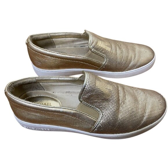 Michael Kors Gold Slip-On Sneakers Size 6.5 Metallic Leather Flats - Picture 4 of 7